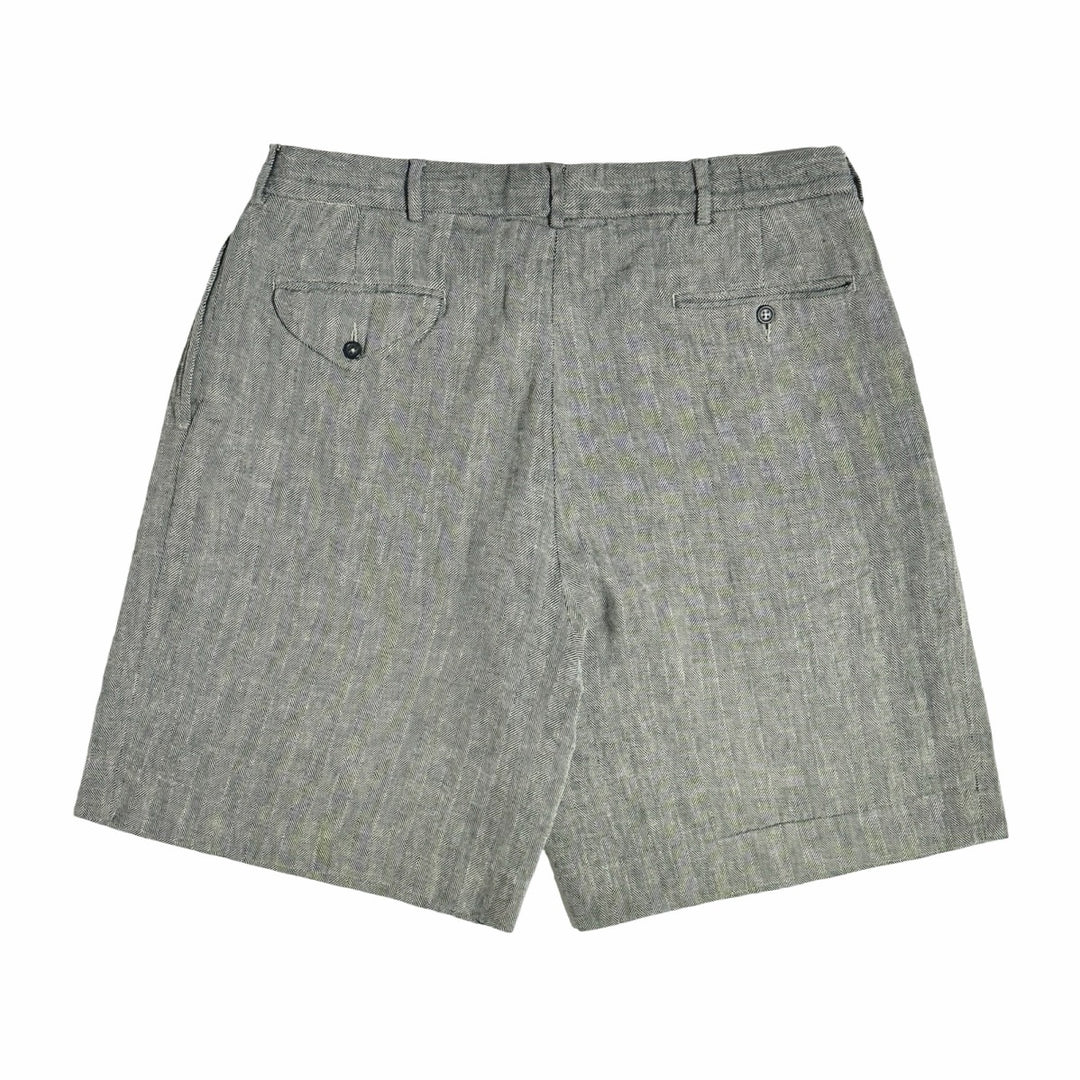 1990’S POLO RALPH LAUREN HERRINGBONE LINEN BLEND PLEATED 8” SHORTS 36