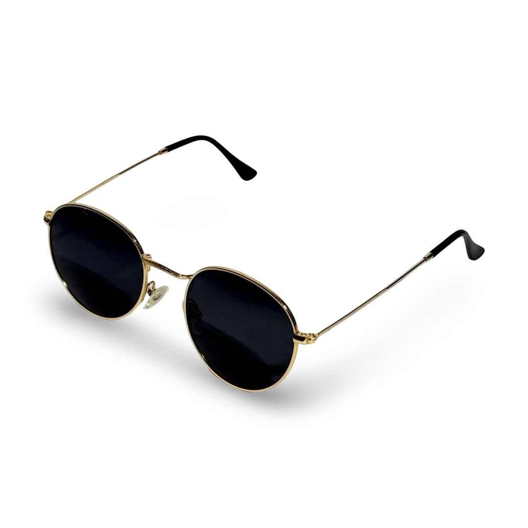 1980’S GOLD FRAME ROUND BLACK LENS SUNGLASSES