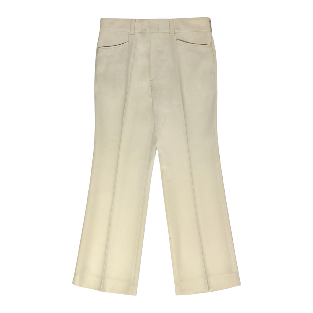 1970’S LEVI’S PANATELA MADE IN USA CREAM FLARED LEG FROG POCKET DISCO PANTS 34 X 30