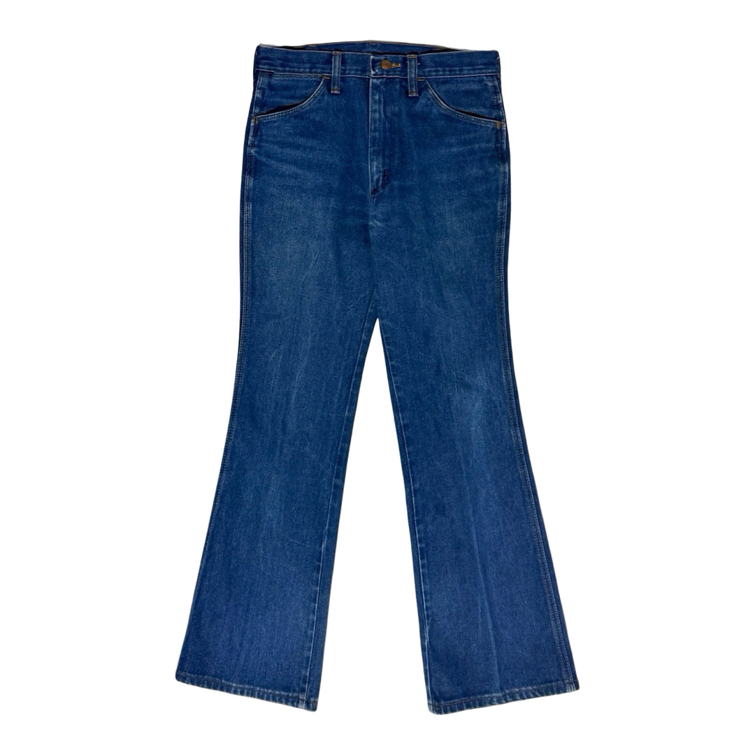 1970’S WRANGLER MADE IN USA SLIM HIGH WAISTED FIT BOOT CUT DARK WASH DENIM JEANS 28 X 30