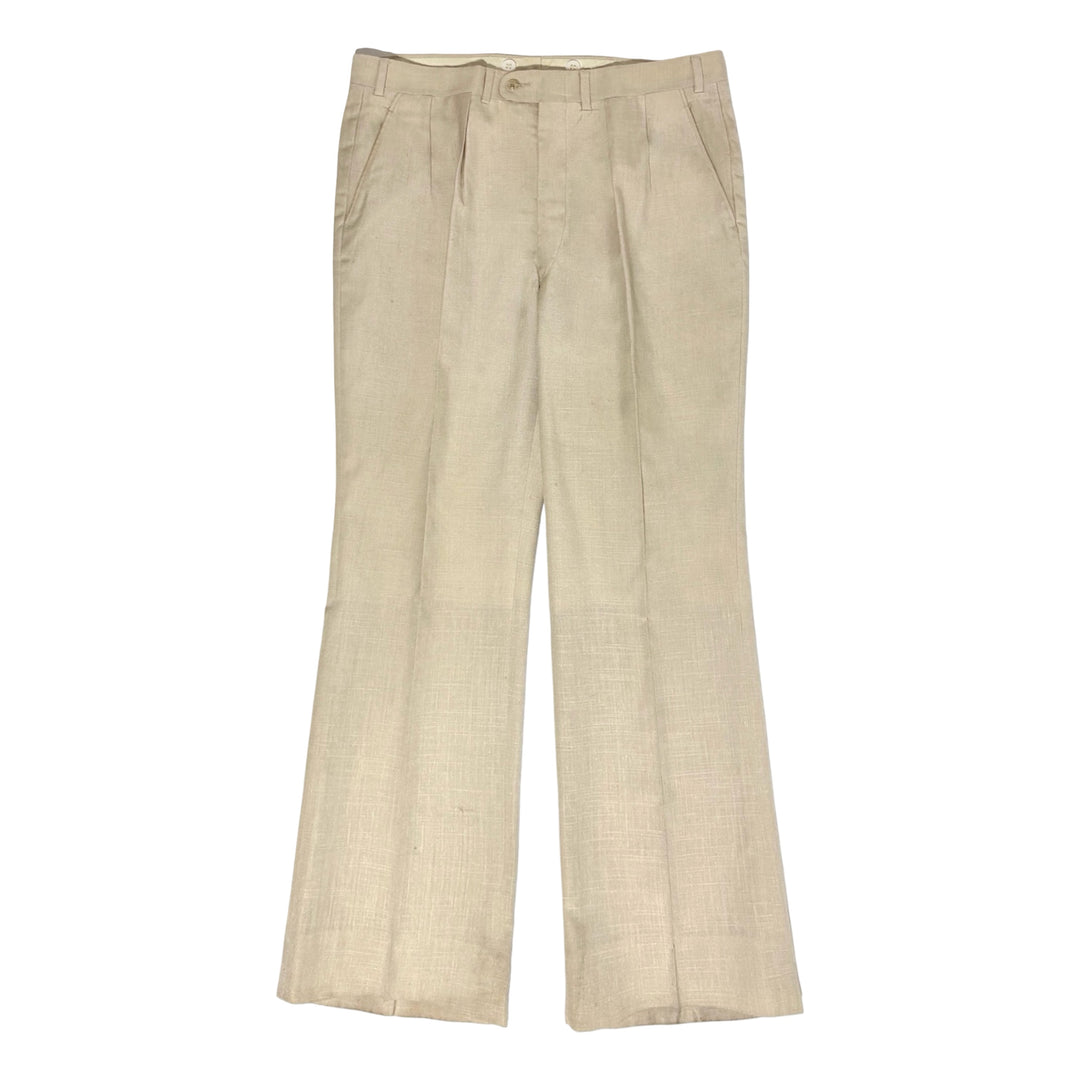 1960’S SLUB LINEN MADE IN USA HIGH WAISTED PLEATED FLARED LEG TROUSER PANTS 34 X 30