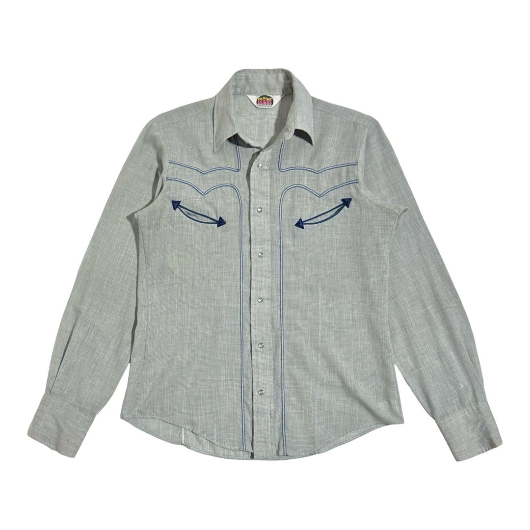 1970’S MILLER WESTERNWEAR MADE IN USA WESTERN SMILE POCKET PEARL SNAP L/S B.D. SHIRT MEDIUM