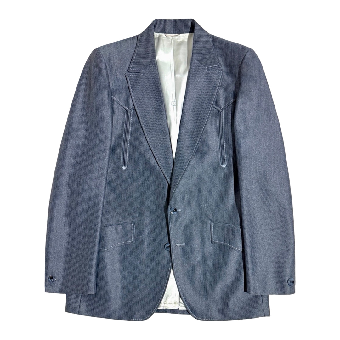 1960’S LASSO WESTERNWEAR MADE IN USA BLUE GHOST STRIPED WESTERN “LAS VEGAS” SUIT JACKET 42R