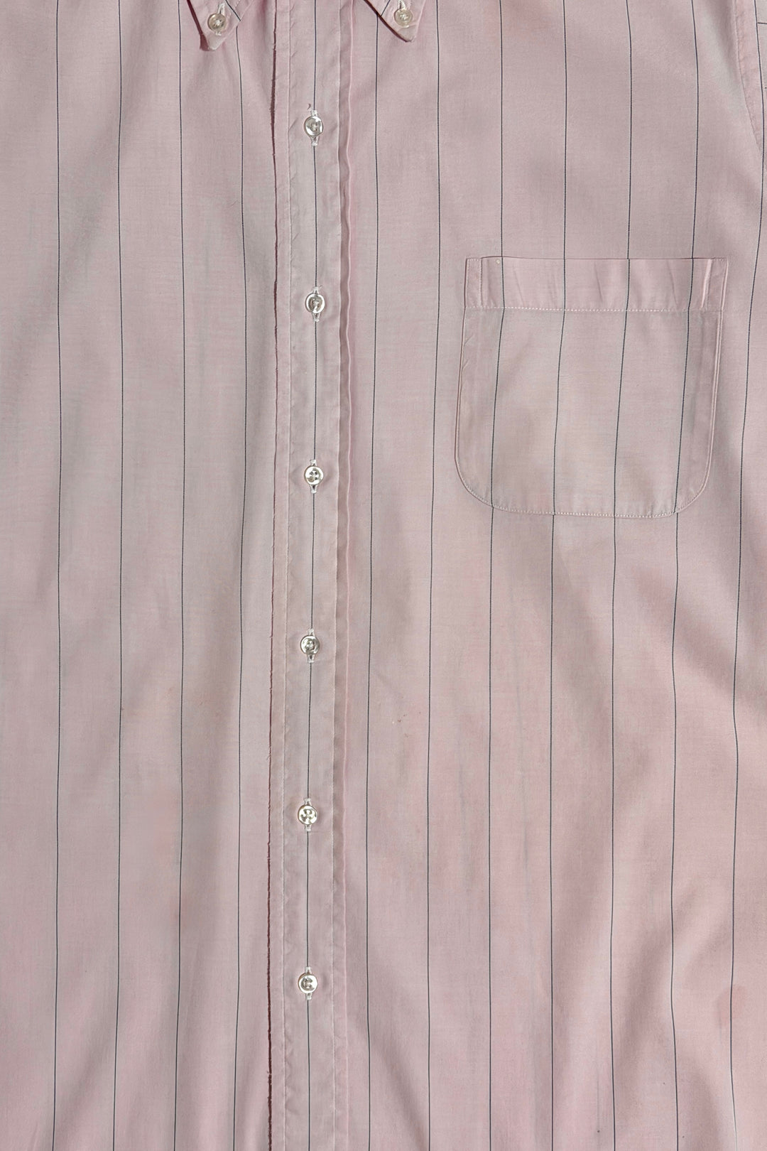1980’S BROOKS BROTHERS MAKERS MADE IN USA THRASHED &amp; FADED STRIPED PINK L/S OXFORD CLOTH B.D. SHIRT X-LARGE