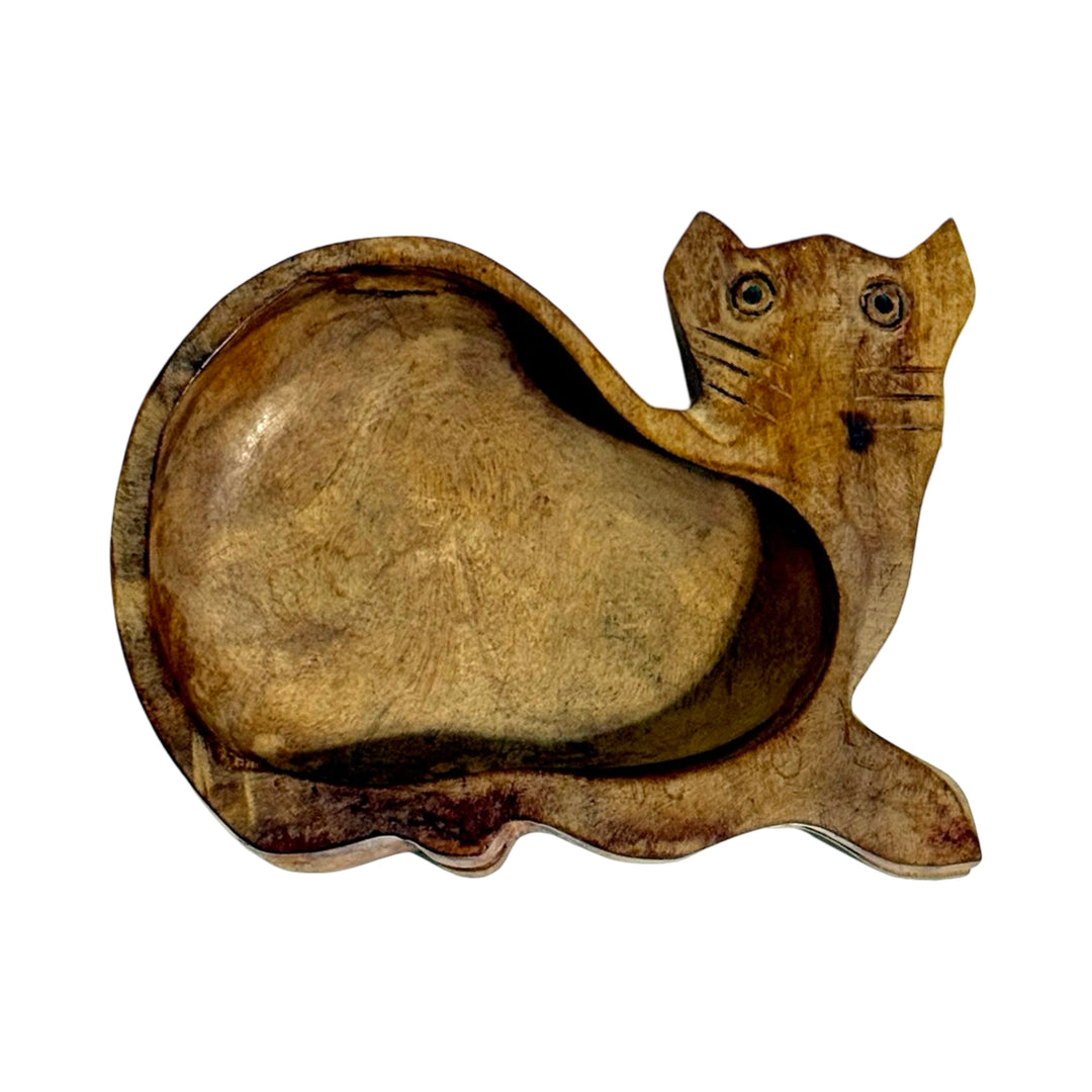 CARVED WOODEN CAT CATCH ALL TRAY