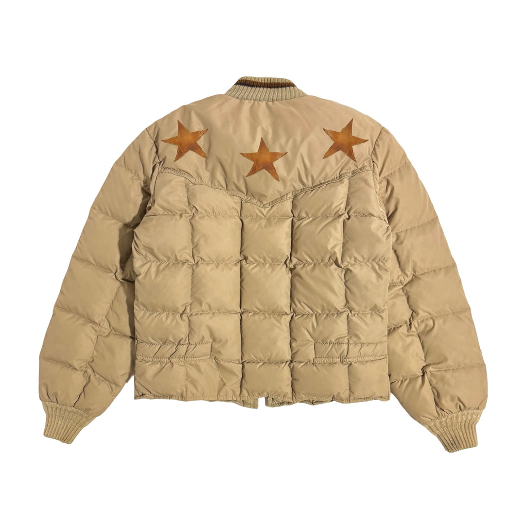 1970’S WALLS WESTERNWEAR MADE IN USE CROPPED WESTERN LEATHER STARS QUILTED GOOSE DOWN BOMBER JACKET LARGE