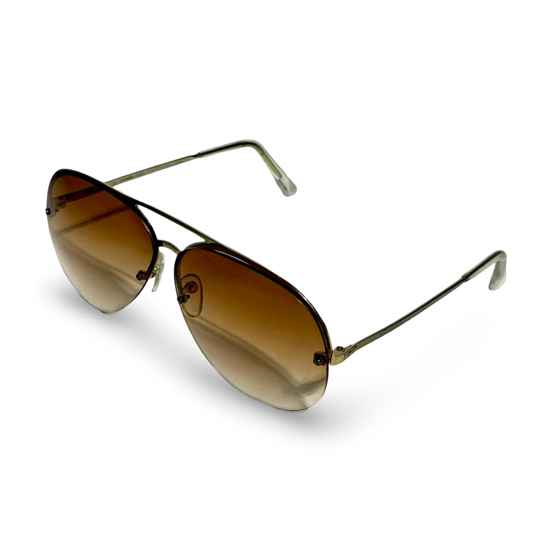 1970’S DEADSTOCK GOLD WIRE HALF FRAME HAVANA BROWN GRADIENT LENSES AVIATOR SUNGLASSES