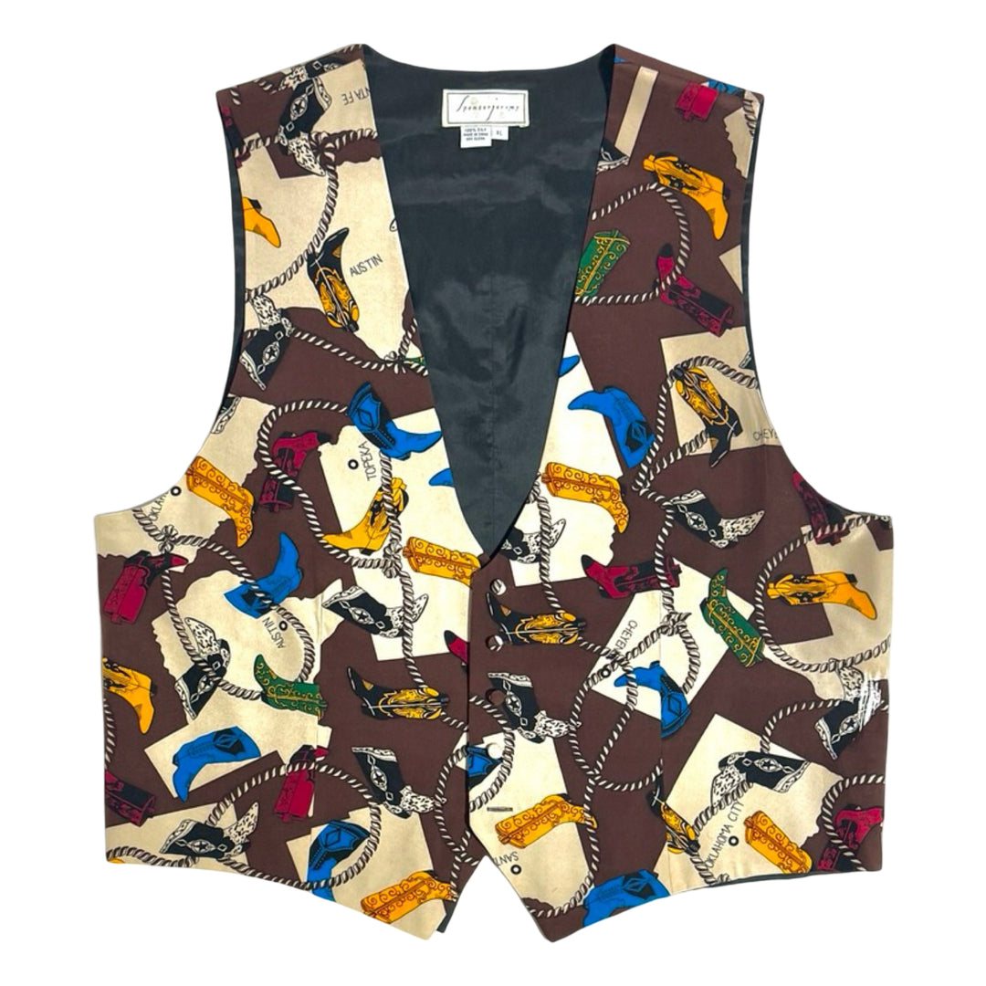 1990’S SPENSERJEREMY 100% SILK SOUTHWESTERN COWBOY BOOTS VEST X-LARGE