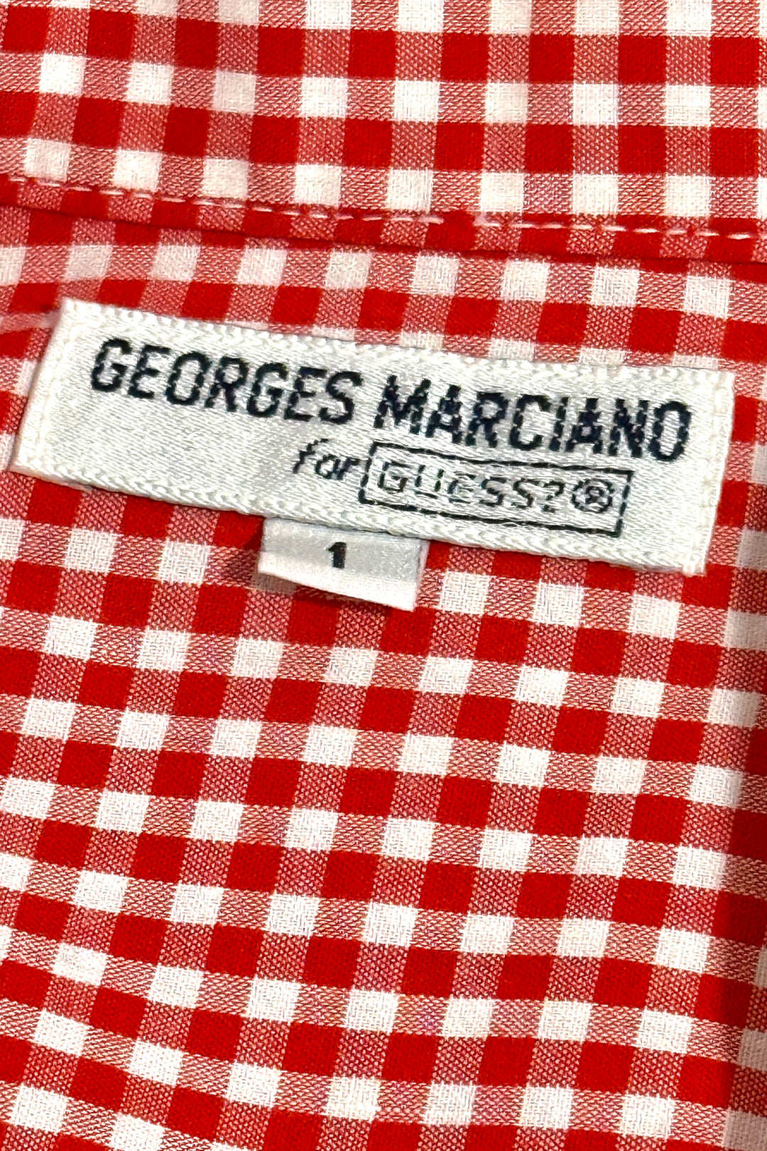 1980’S GEORGES MARCIANO FOR GUESS? MADE IN USA CROPPED PICNIC PLAID CAMP COLLAR S/S B.D. SHIRT LARGE