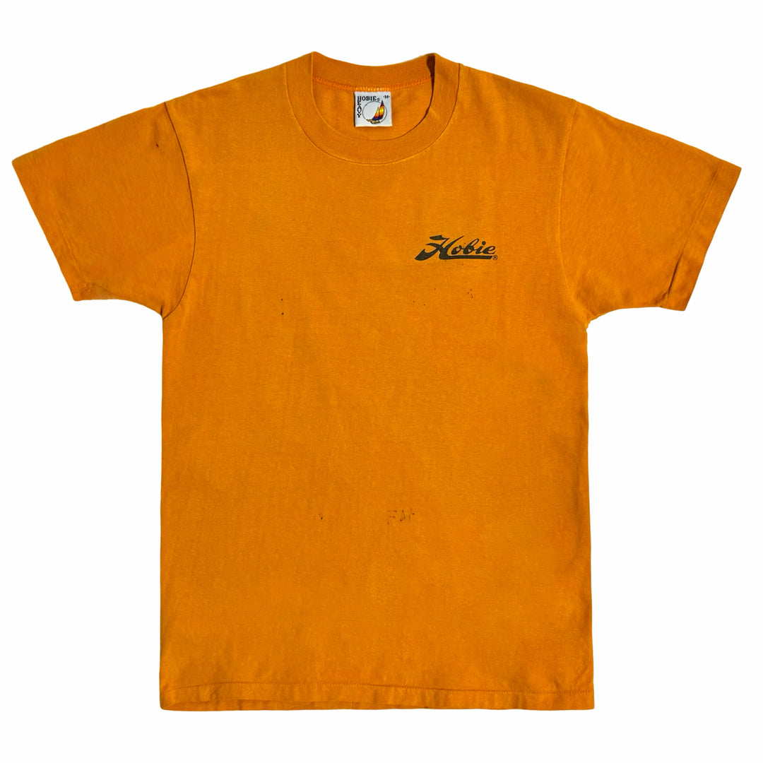 1980’S HOBIE SURFBOARDS MADE IN USA SKATEBOARDING ORANGE SINGLE STITCH “DREAM ON” GRAPHIC S/S T-SHIRT WOMEN’S MEDIUM / MEN’S SMALL
