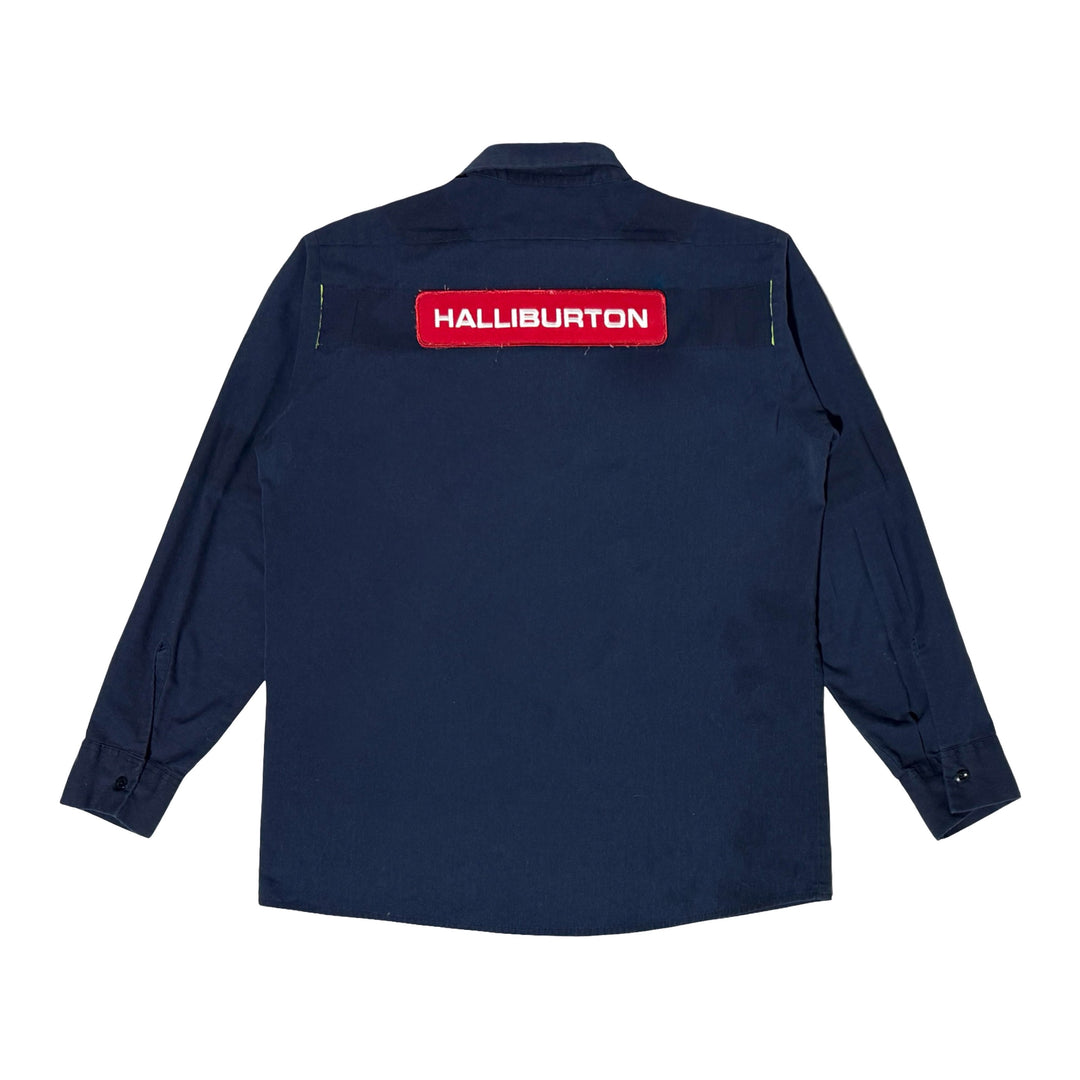 2000’S HALLIBURTON THRASHED & REPAIRED L/S B.D. WORK SHIRT LARGE