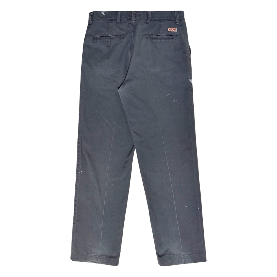 1990’S RED KAP THRASHED &amp; FADED DARK GRAY TWILL WORKWEAR CHINO PANTS 32 X 32