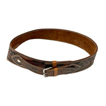 Load image into Gallery viewer, 1970’S J NUNEZ WESTERN HAND TOOLED LEATHER HOLSTER BELT 38
