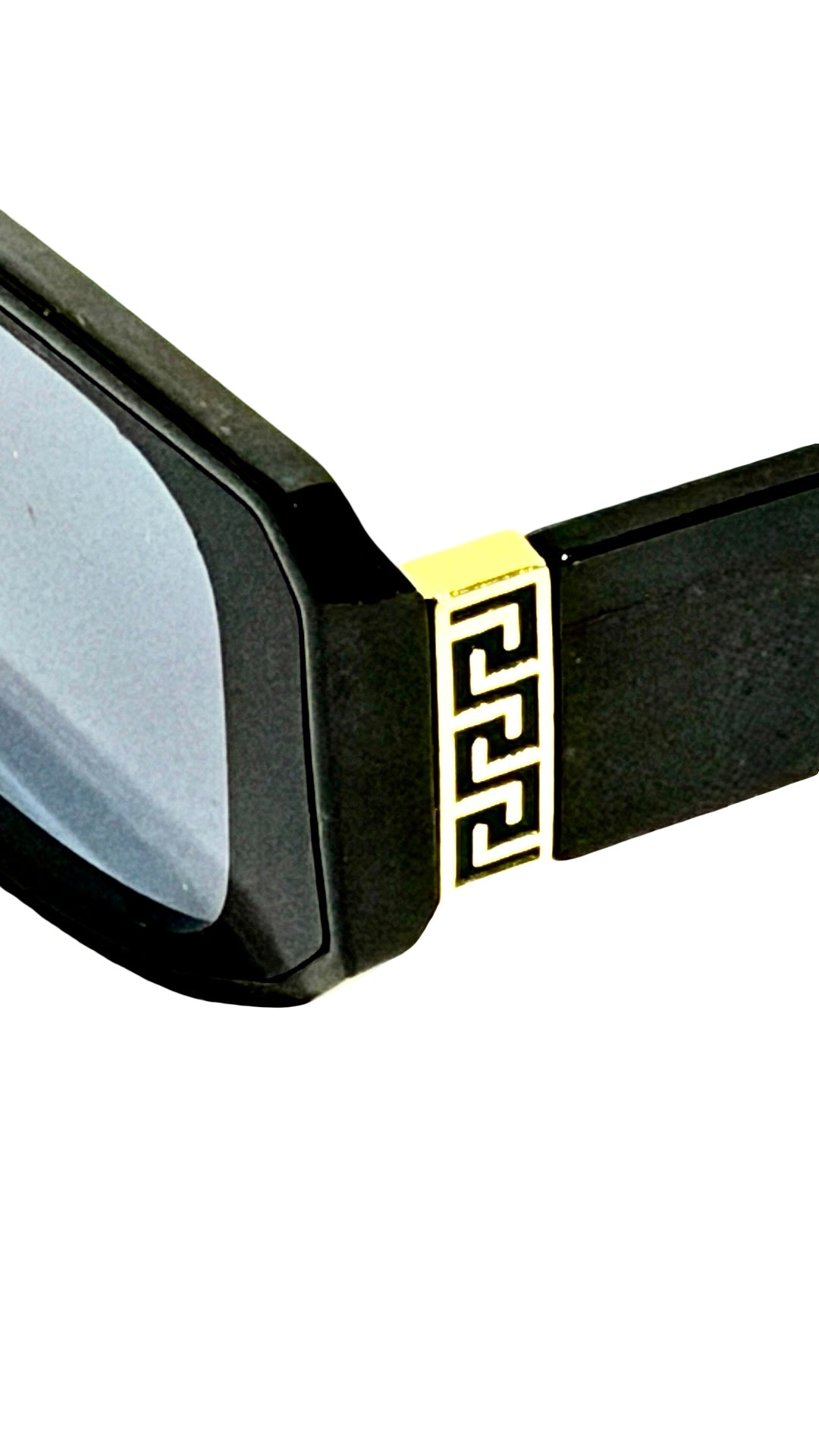 2000’S GREEK BORDER THICK BLACK ACETATE WRAPAROUND FRAME WITH BLACK LENSE SUNGLASSES