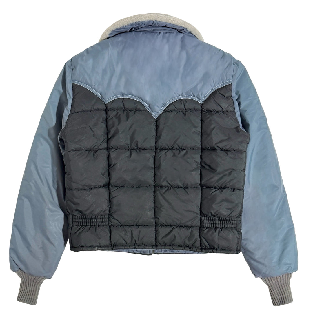 1970’S DOUBLE K BRAND MADE IN USA CROPPED CONTRAST YOKE SHERPA COLLAR WESTERN PUFFER JACKET LARGE