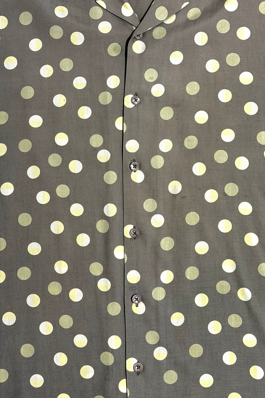 1980’S PERRY ELLIS SILK BLEND MOON 🌕 POLKA DOT PRINT CAMP COLLAR S/S B.D. LOUNGE SHIRT X-LARGE