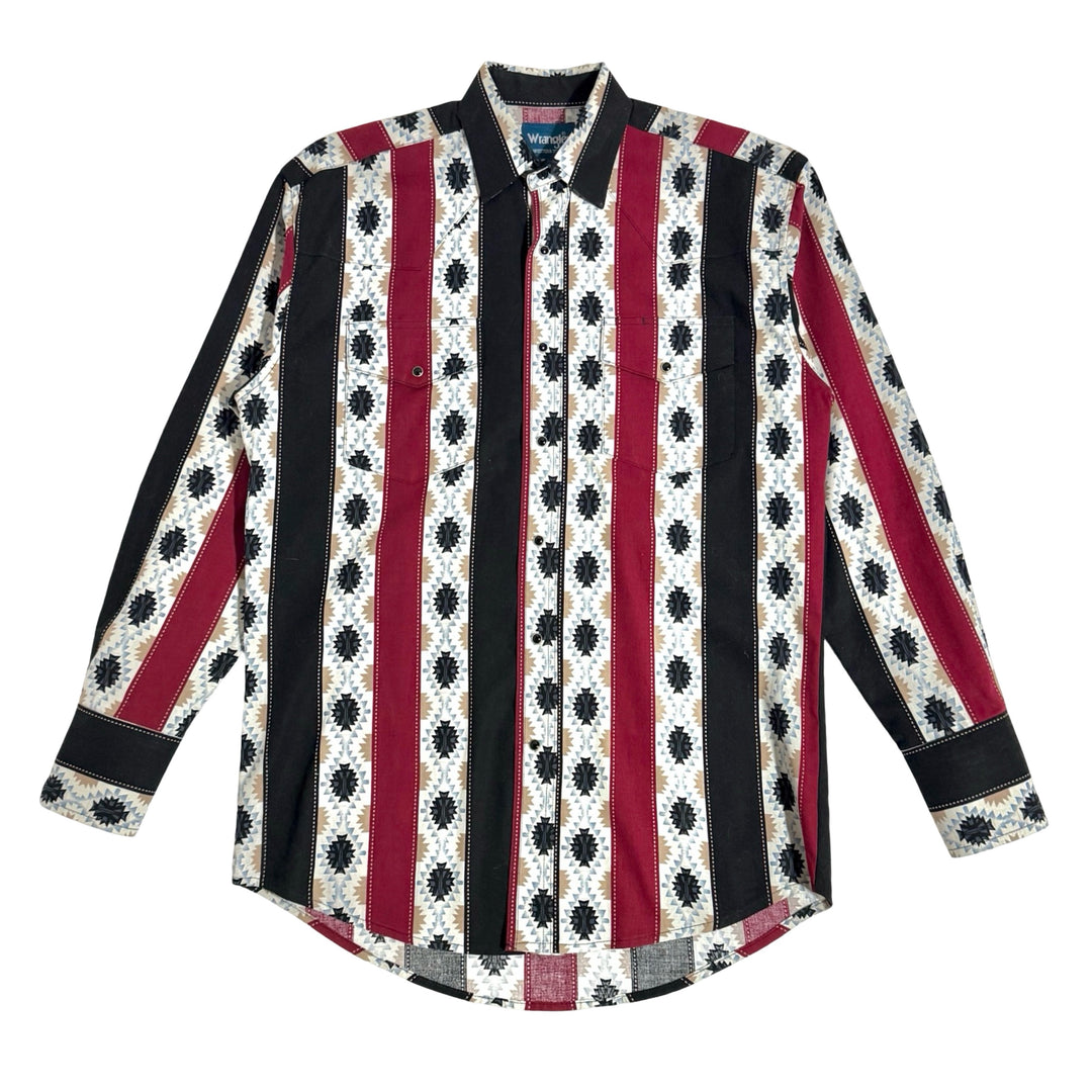 1990’S WRANGLER MADE IN USA SOUTHWESTERN PRINT WESTERN PEARL SNAP L/S B.D. SHIRT LARGE