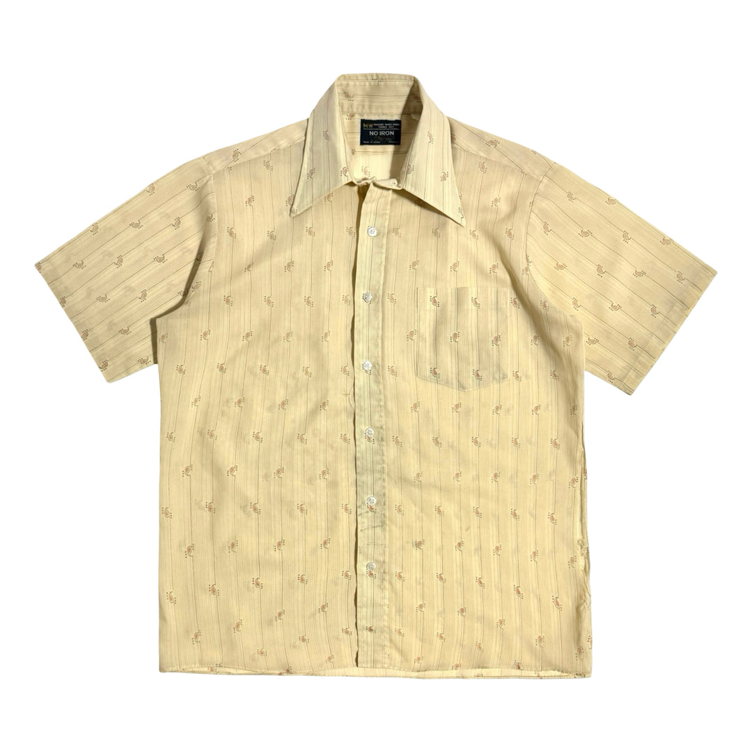 1970’S PENNEY’S MADE IN USA CROPPED PAISLEY STRIPED PRINT S/S B.D. SHIRT MEDIUM