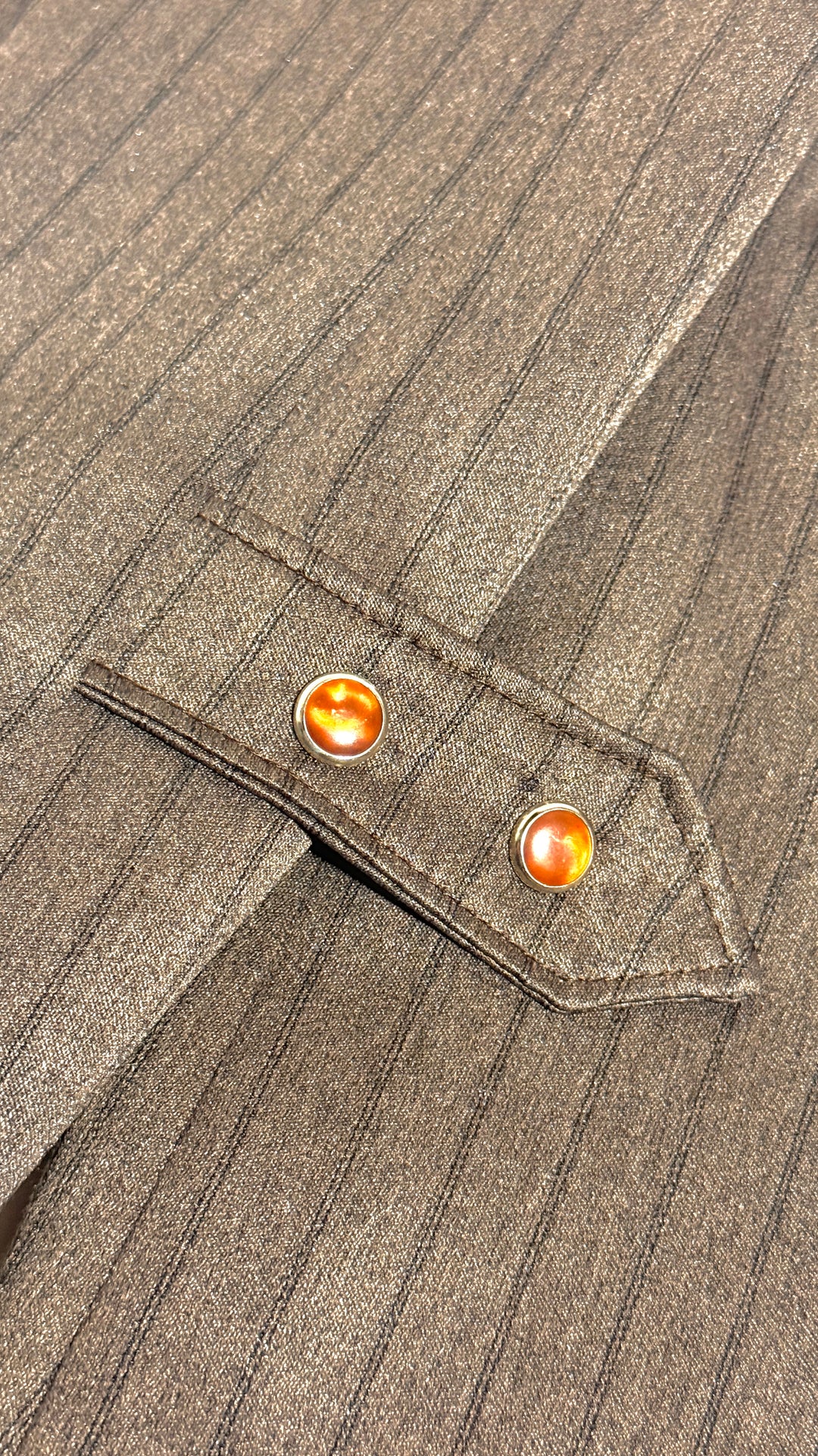 1970’S MESQUITE MADE IN USA CROPPED BROWN STRIPED WESTERN 2 PIECE SUIT 42R