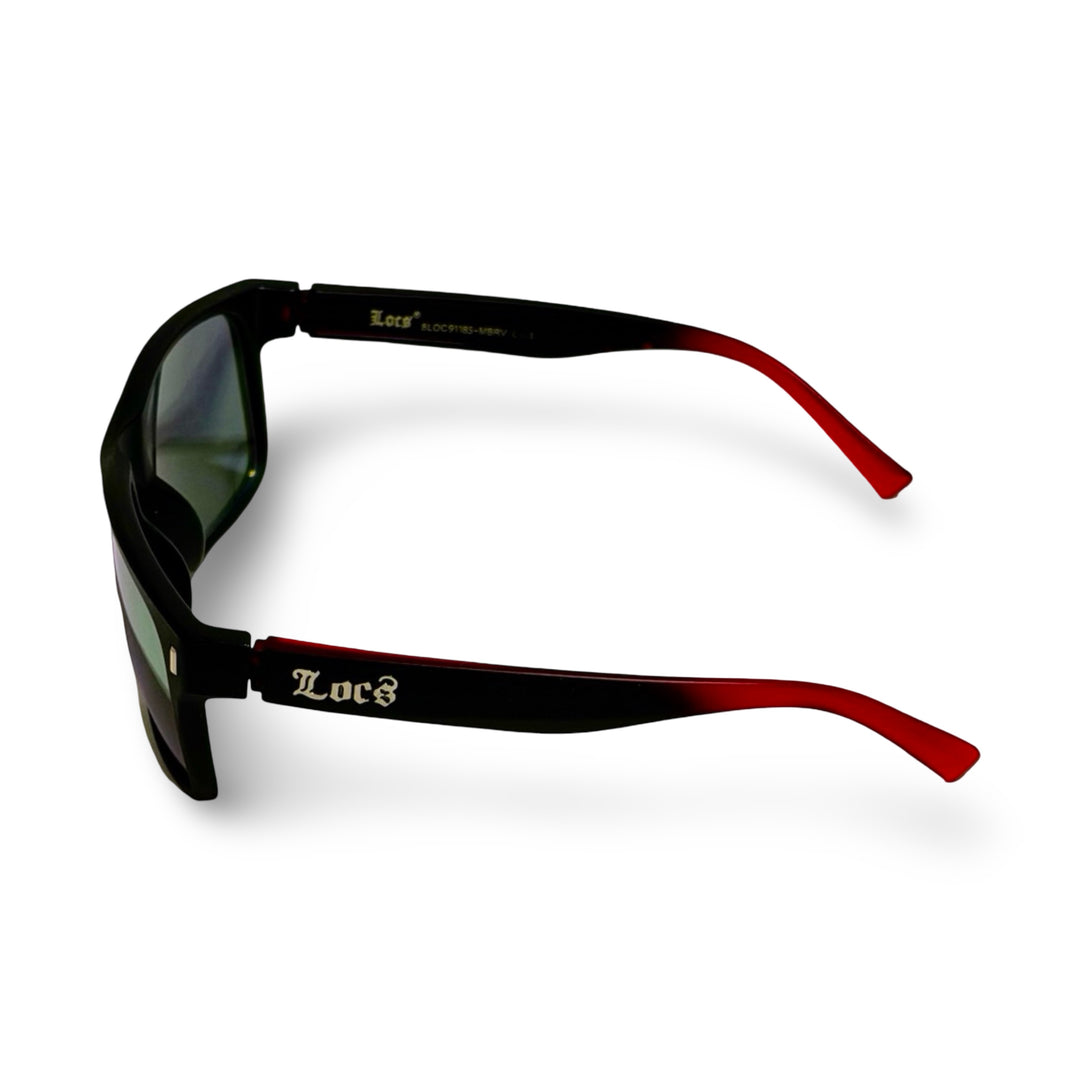 2000’S LOCS BLACK WITH RED FADE ACETATE WAYFARER FRAME WITH REFLECTIVE YELLOW LENSE SUNGLASSES