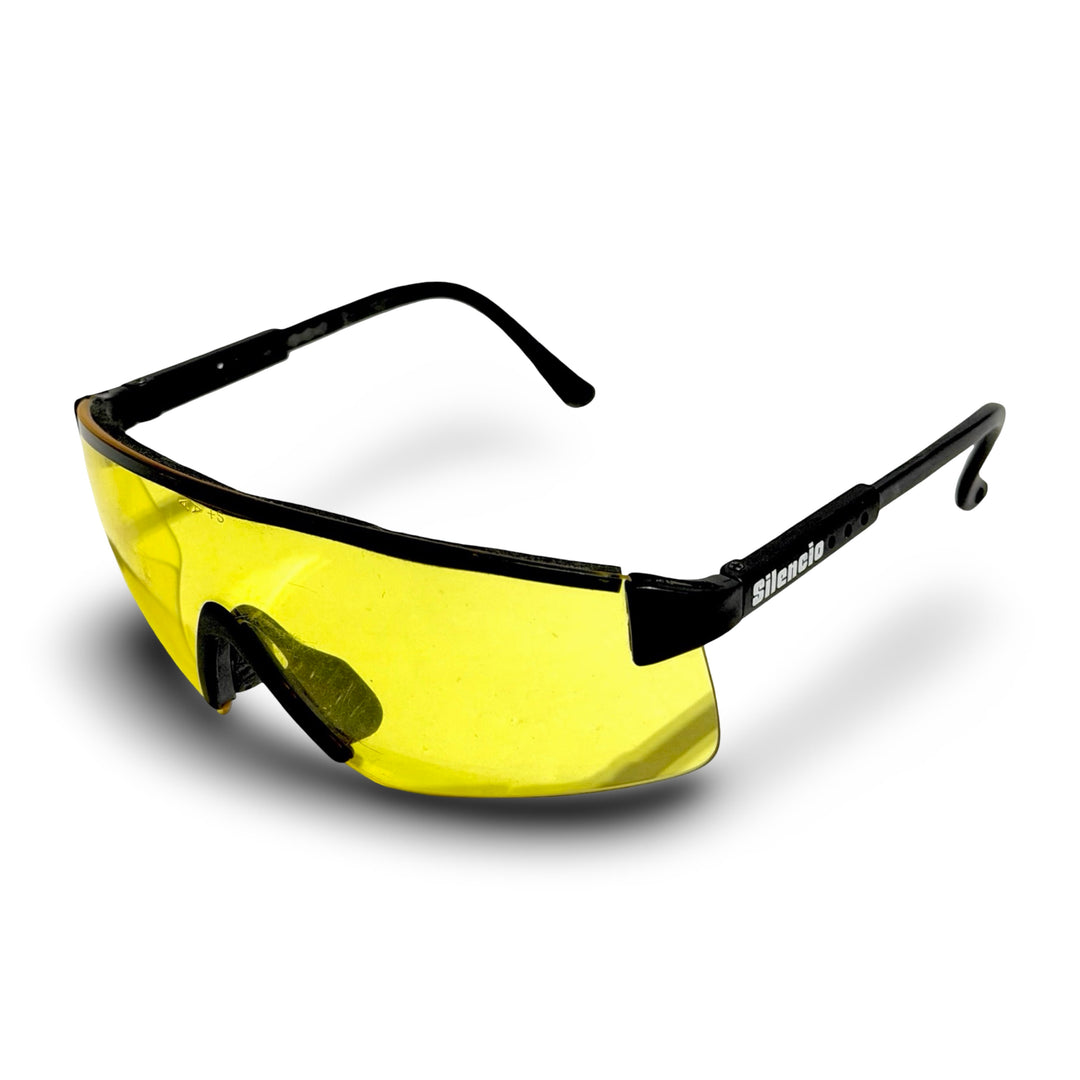 1980’S SILENCIO BLACK FRAME SPORT BLUE BLOCKING YELLOW LENS SHOOTER SUNGLASSES