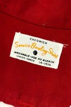 Load image into Gallery viewer, 1950’S CHESWICK SERVICE BOWLING SHIRT UNION MADE IN USA SELVEDGE CROPPED GABARDINE LOOP COLLAR S/S B.D. SHIRT MEDIUM
