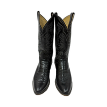 Load image into Gallery viewer, 1980’S JUSTIN MADE IN USA BLACK POINTED TOE LEATHER COWBOY BOOTS 10.5
