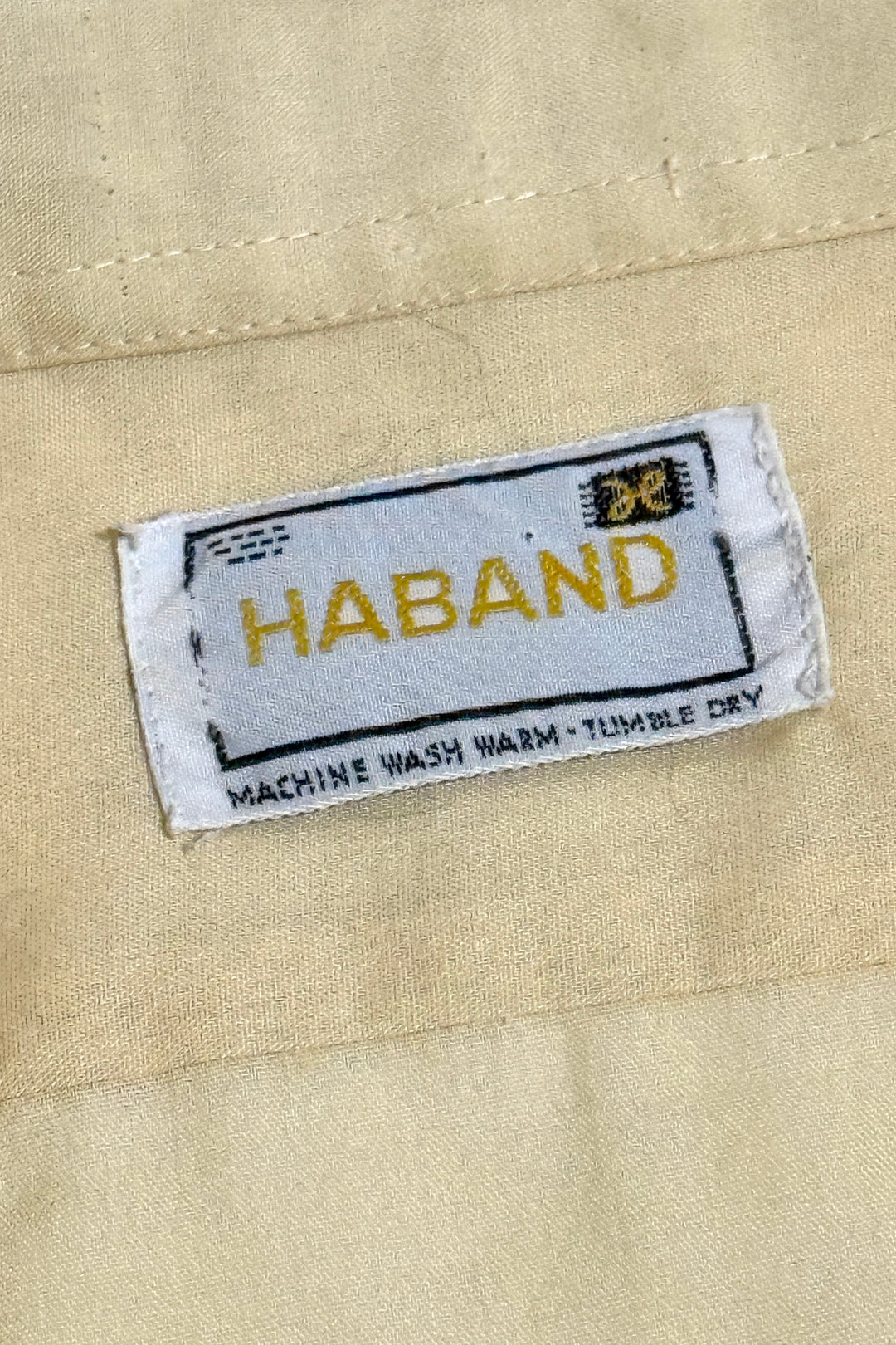 1970’S HABAND MADE IN USA CROPPED SELVEDGE TWO POCKET CAMP COLLAR S/S B.D. SHIRT X-LARGE