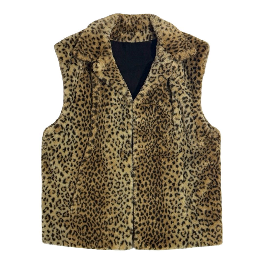 1990’S LEOPARD PRINT MADE IN USA DEEP PILE SHERPA VEST LARGE