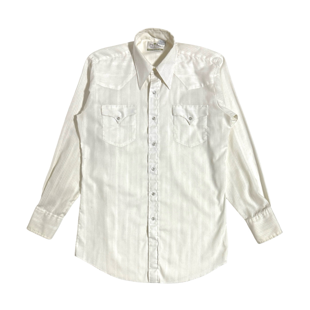 1960’S PRIOR WESTERNS DENVER MADE IN USA PATTERNED WOVEN PEARL SNAP L/S B.D. WESTERN SHIRT LARGE