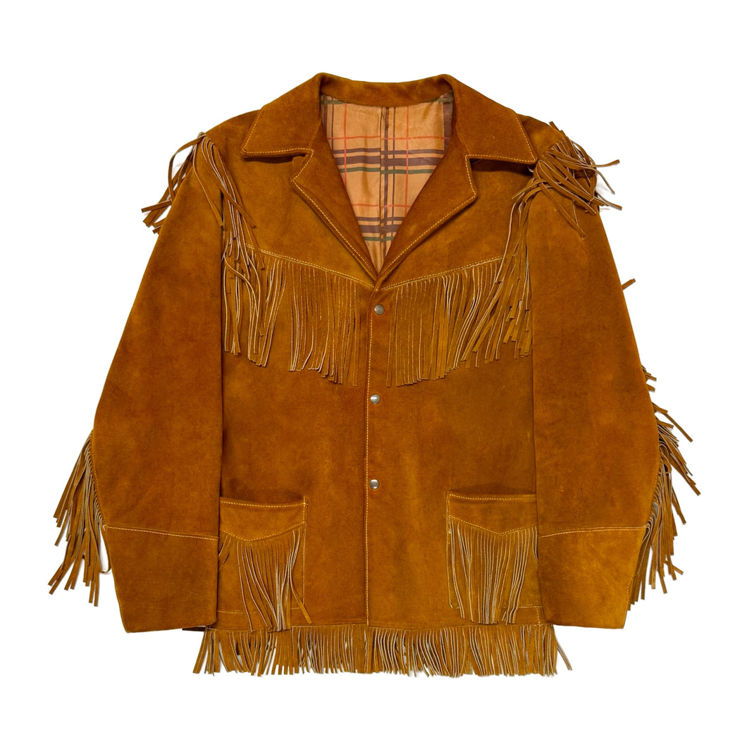 1960’S WESTERN MADE IN USA SPLIT COWHIDE FRINGED SUEDE CROPPED JACKET LARGE