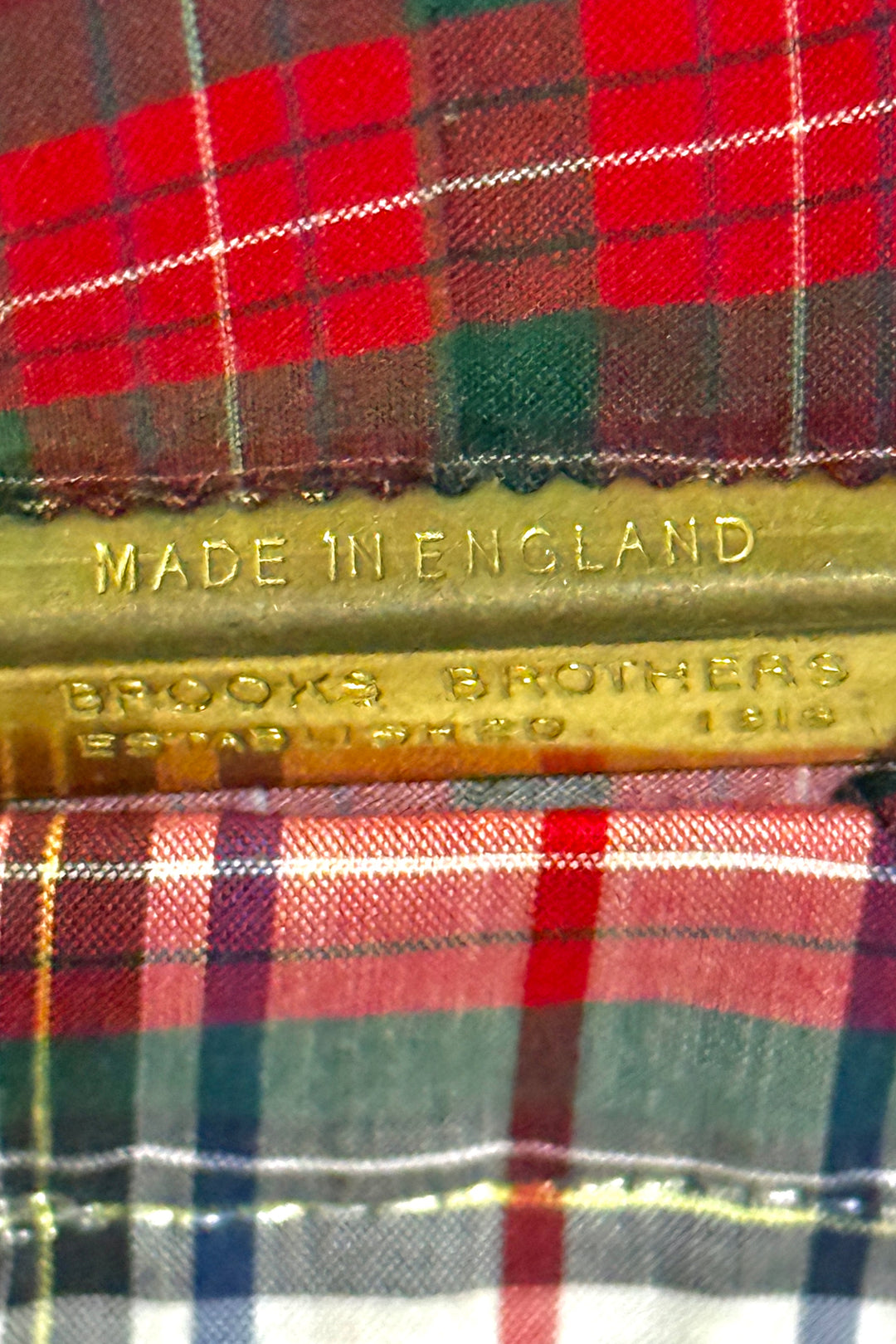 1980’S BROOKS BROTHERS MADE IN ENGLAND TARTAN PLAID REPAIRED LEATHER BRACES