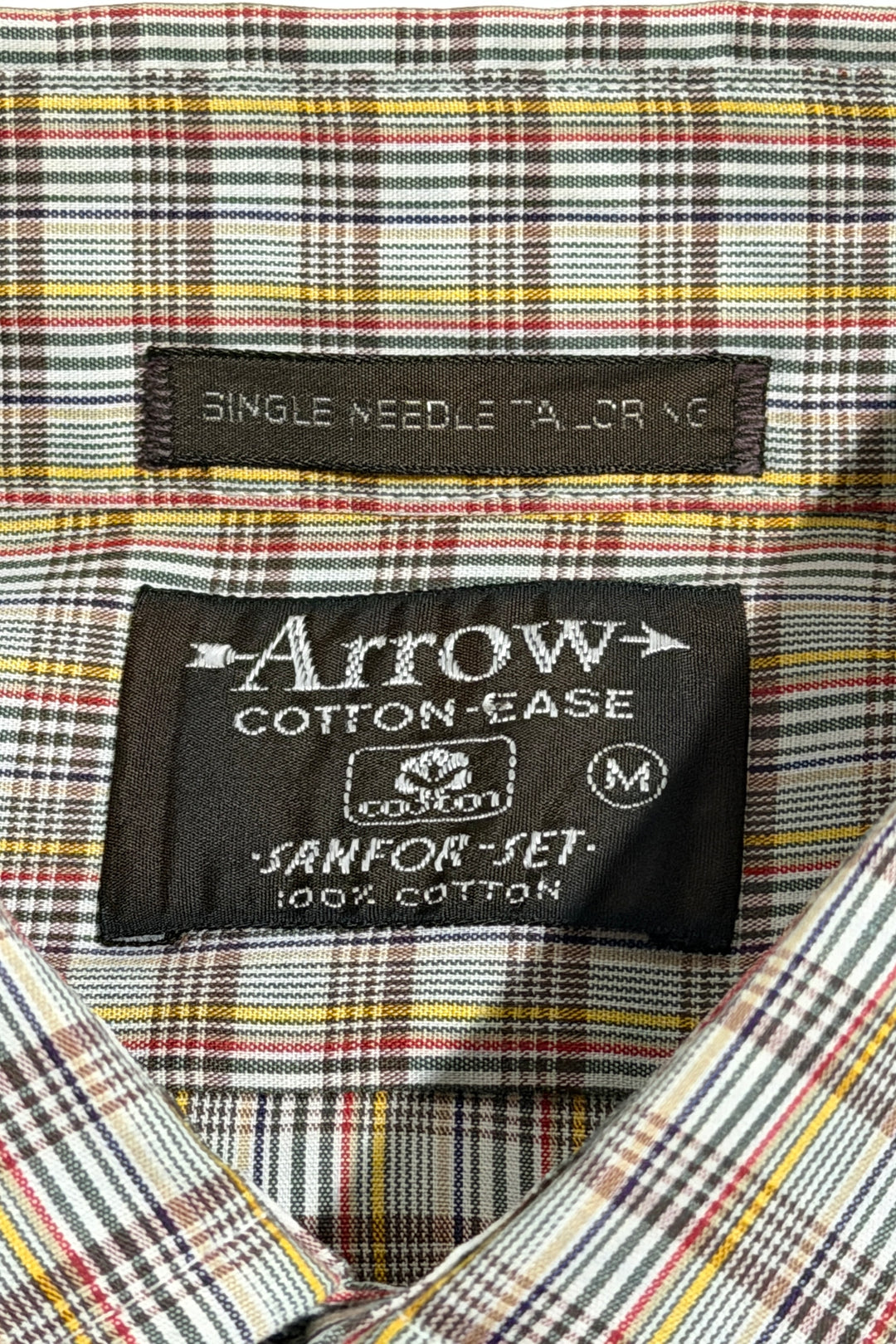 1970’S ARROW MADE IN USA CROPPED L SUNSET PLAID ONE POCKET CAMP COLLAR S/S B.D. SHIRT LARGE
