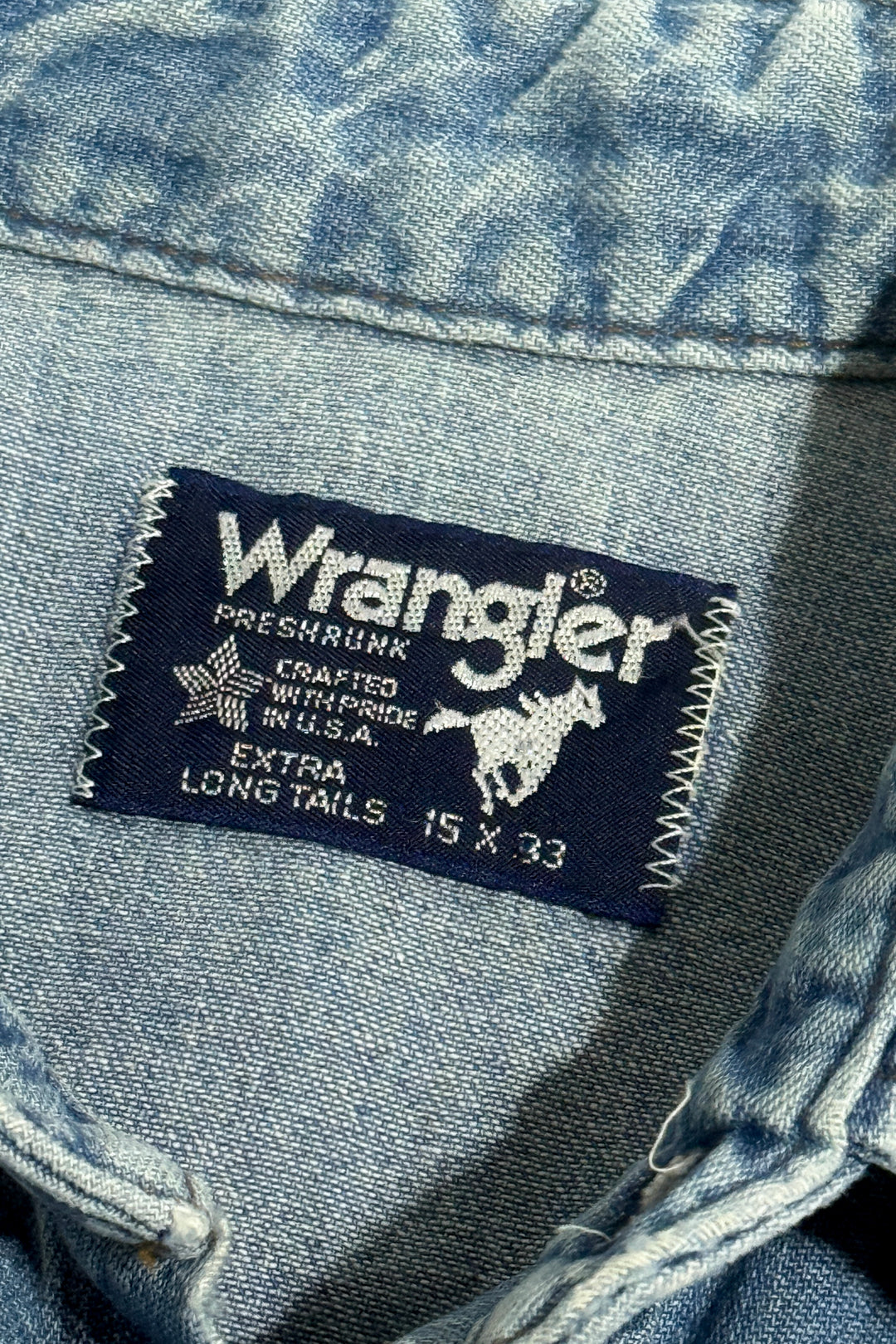 MASK X WRANGLER MADE IN USA HAND CHAINSTITCHED WESTERN FADED LIGHT WASH DENIM WESTERN PEARL SNAP L/S B.D. SHIRT S-XXL