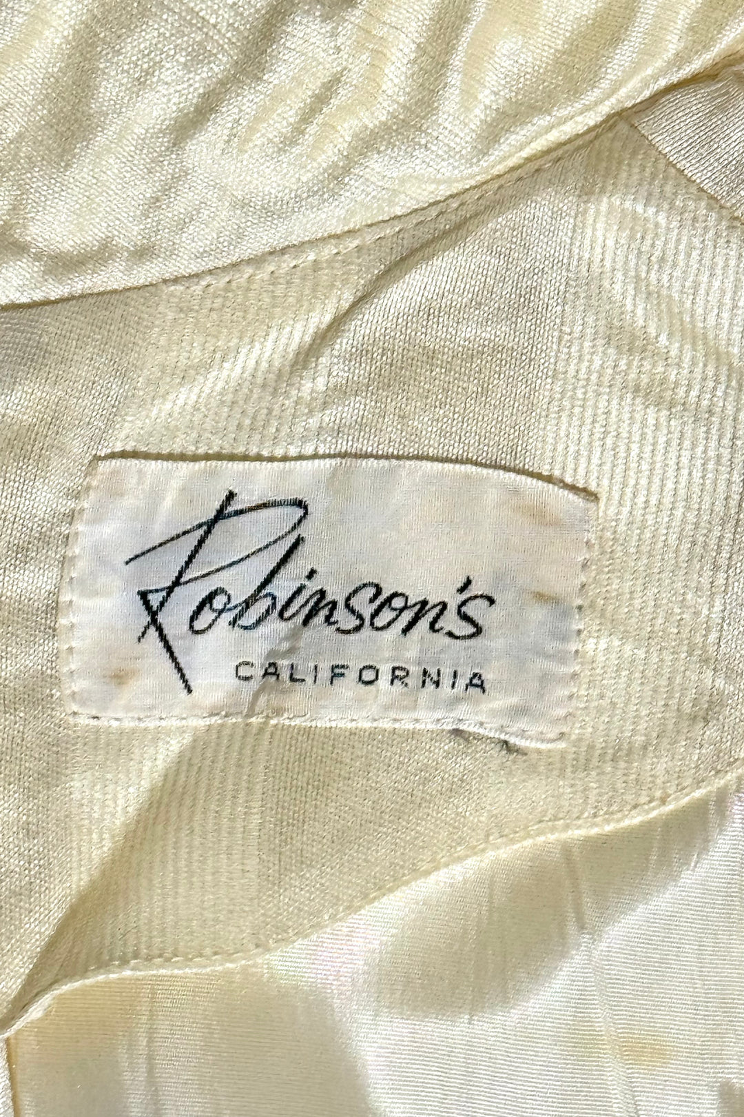1960’S JOANNA NELSON FOR ROBINSON’S CALIFORNIA MADE IN USA IVORY SILK BLEND MANDARIN COLLAR DRESS WOMEN’S SMALL/MEDIUM