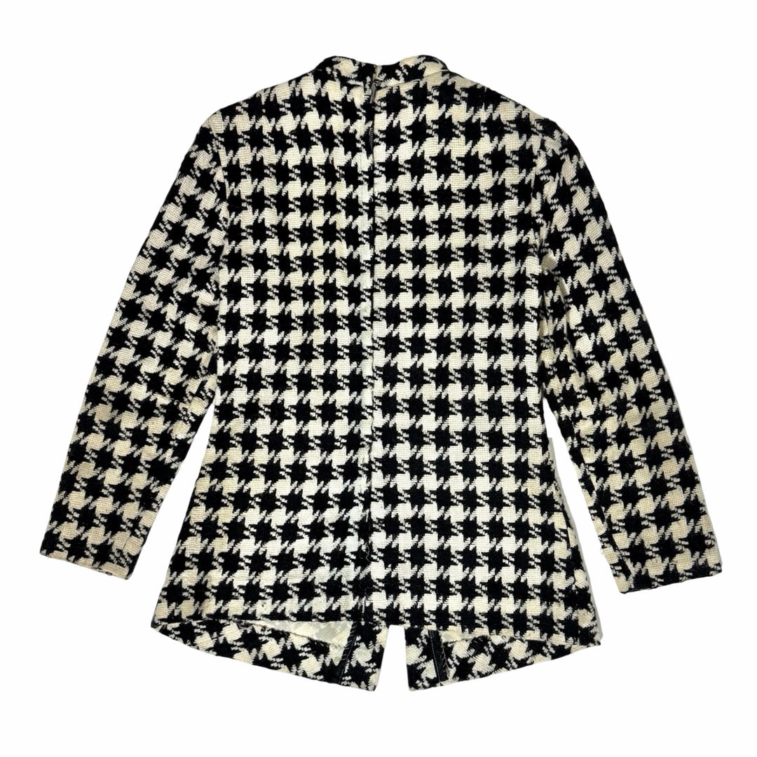 1960S MOD MADE IN USA BLACK &amp; WHITE WOOL HOUNDSTOOTH TUNIC &amp; SKIRT TWO-PIECE SET WOMEN’S SMALL/MEDIUM