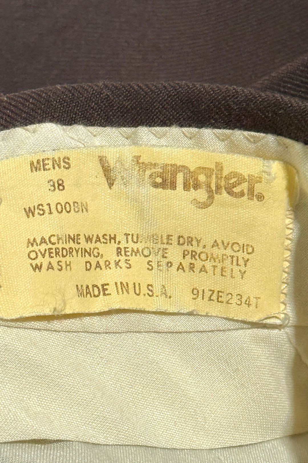 1970’S WRANGLER MADE IN USA WESTERN BROWN FROG POCKET BOOTCUT PANTS 36 X 30