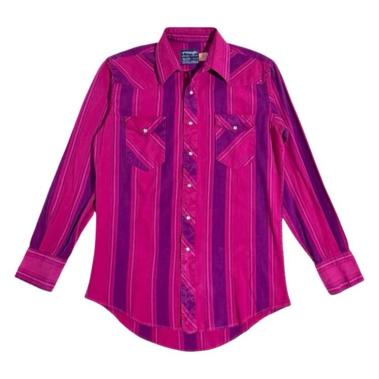 Wrangler pRodeo pink and purple striped western shirt front
