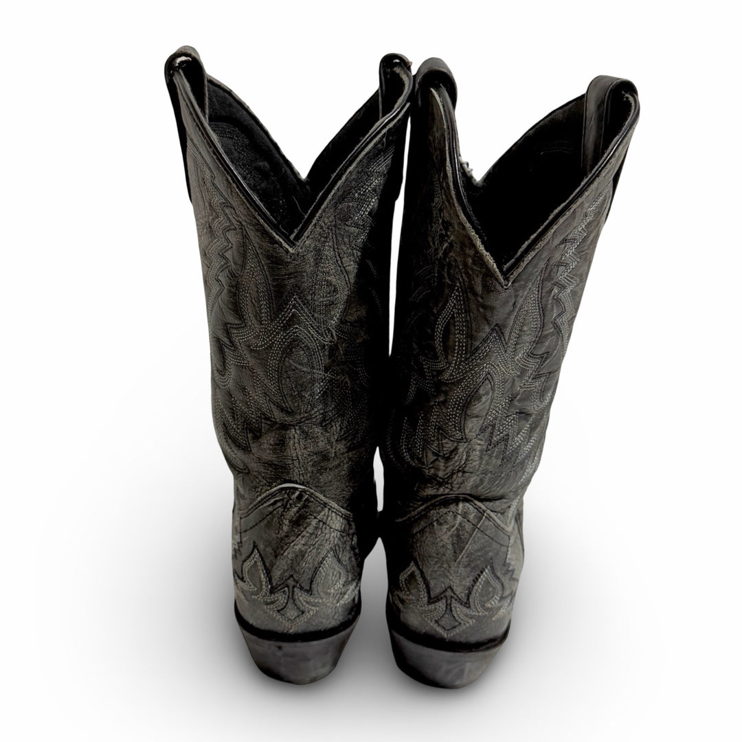 2000’S LAREDO FADED BLACK LEATHER TRIBAL EMBROIDERED SNIP TOE COWBOY BOOTS 12