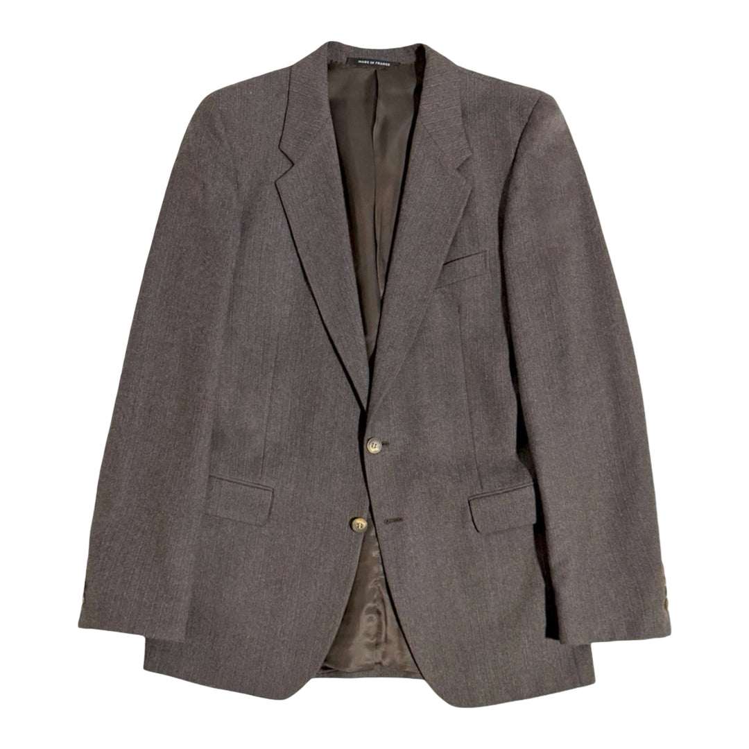 1970’S YVES SAINT LAURENT MADE IN FRANCE BROWN STRIPED WOOL 2 PIECE SUIT JACKET &amp; VEST 40R