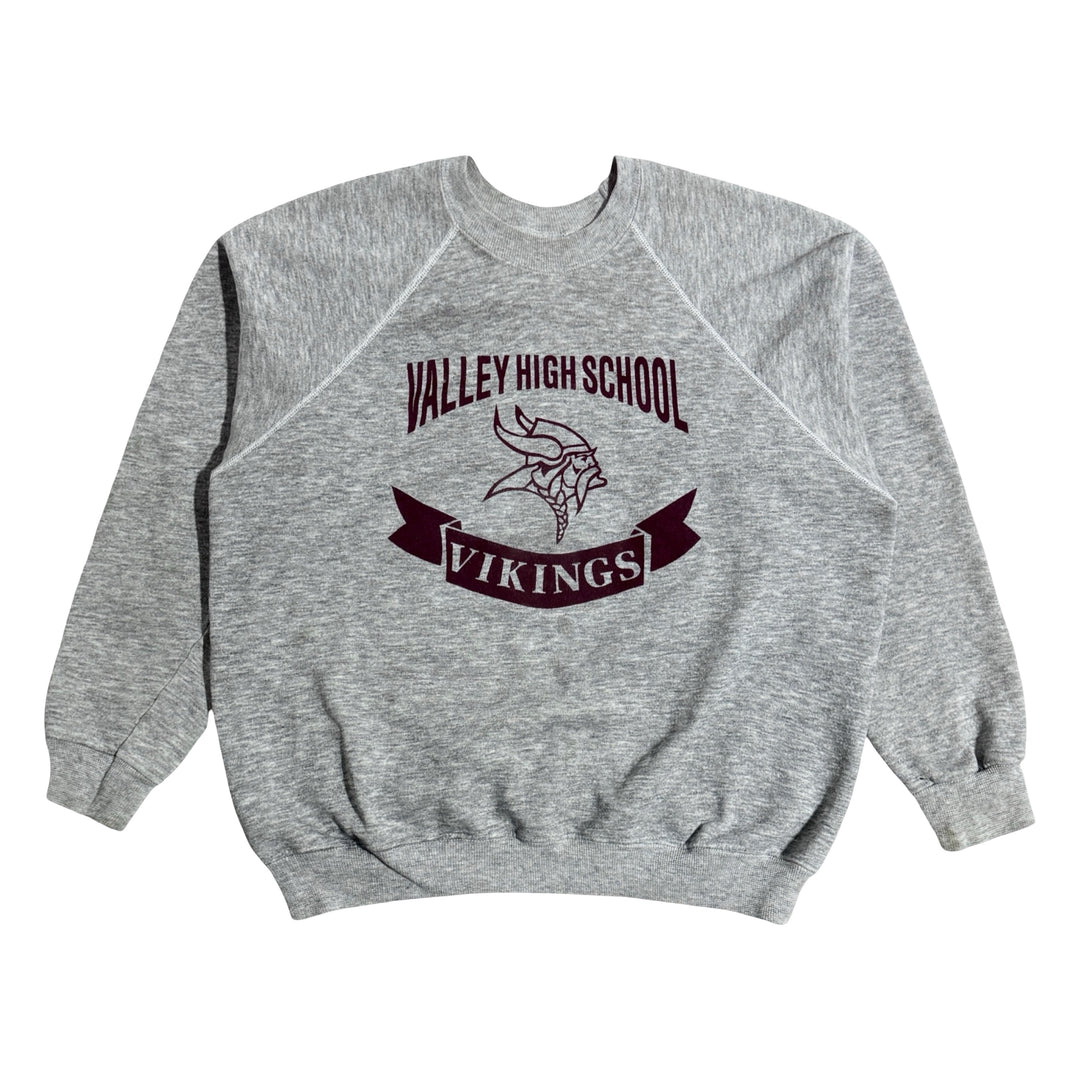 1980’S VALLEY VIKINGS MADE IN USA RAGLAN SLEEVE FLEECE CREWNECK SWEATER X-LARGE