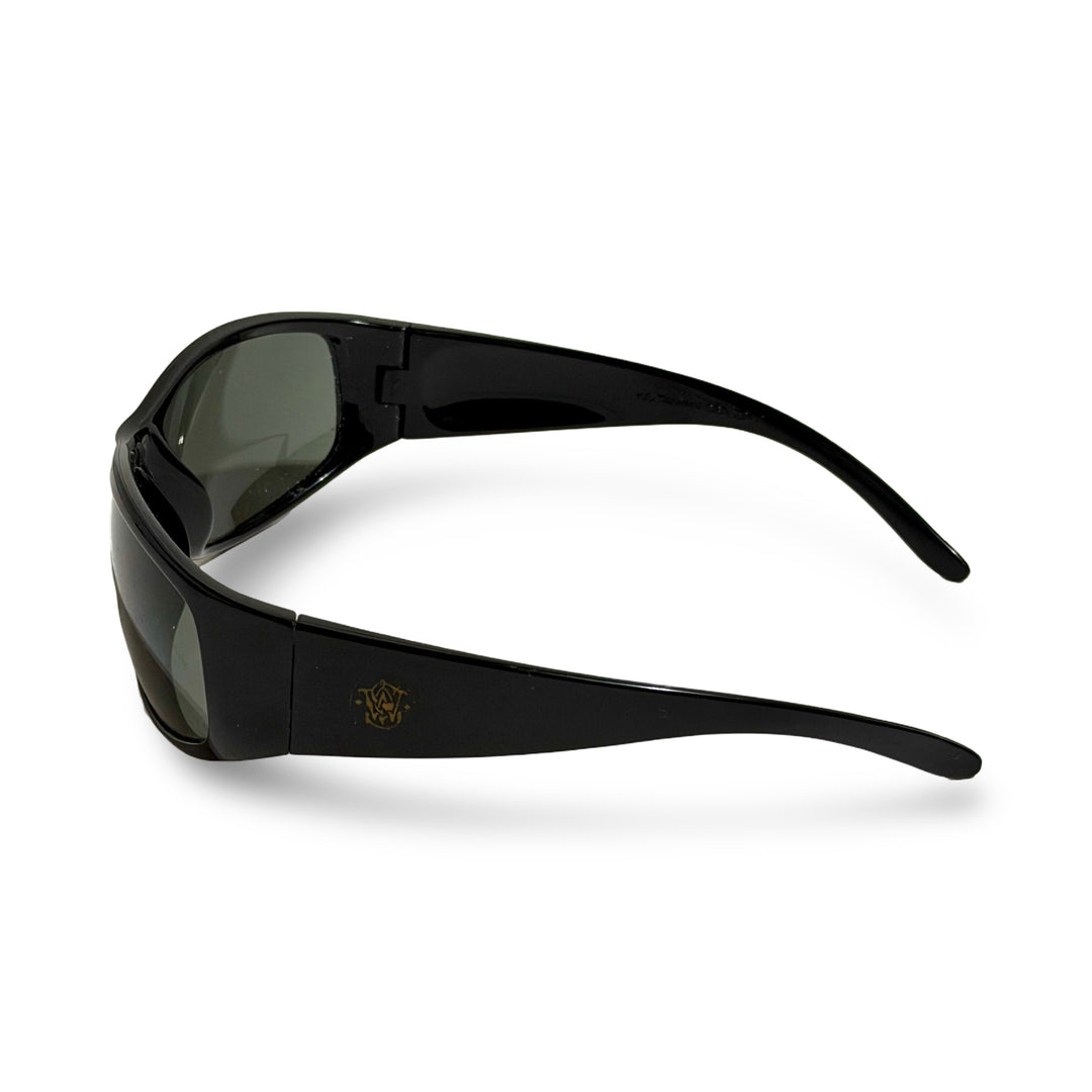 2000’S SMITH &amp; WESSON THICK BLACK ACETATE WRAPAROUND FRAME WITH BLACK LENSE SUNGLASSES