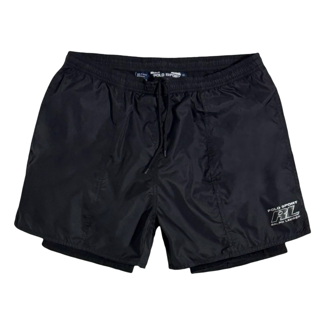 1990’S POLO SPORT RALPH LAUREN 4” BLACK LINED RUNNING SHORTS X-LARGE