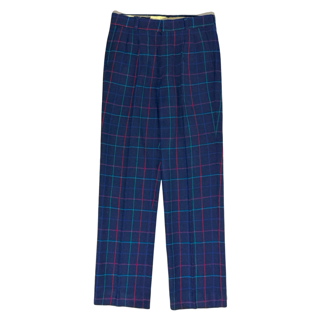 1990’S LOBO BY PENDLETON MADE IN USA PLAID WOOL HIGH WAISTED PLEATED TROUSERS 32 X 30