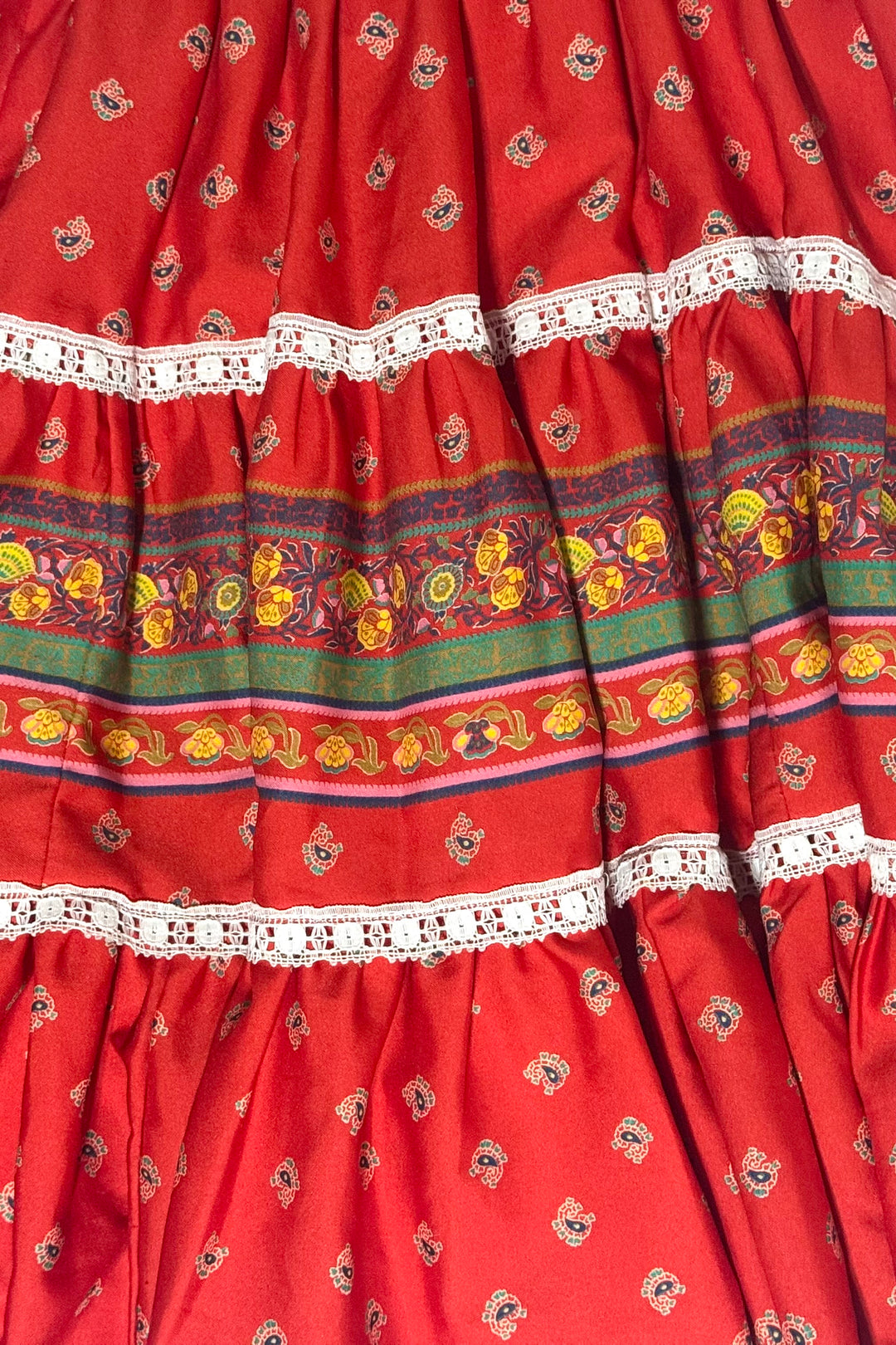 1970’S ROCKMOUNT RANCH WEAR MADE IN USA TRU-WEST RED PRAIRIE DRESS