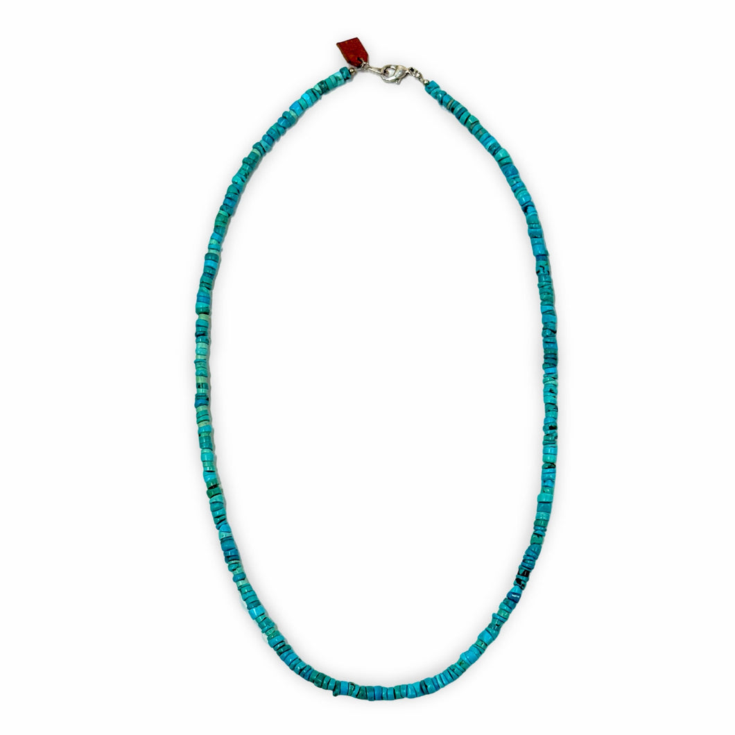 1990’S 24 INCH HEISHI BEADED TURQUOISE STERLING SILVER NECKLACE