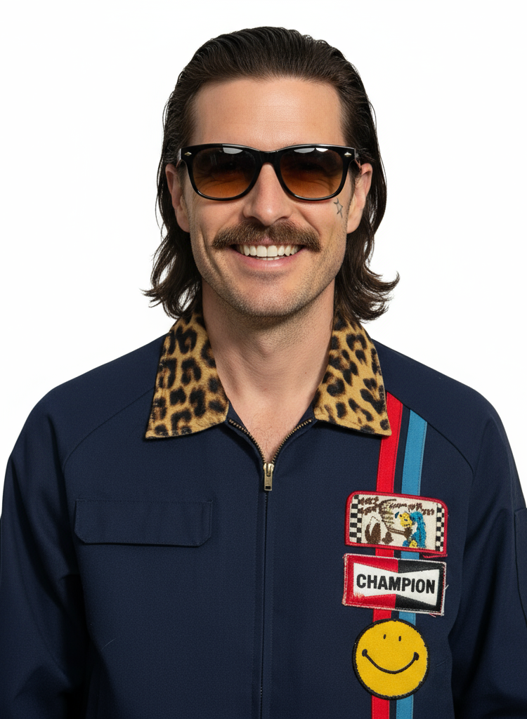 1960’S LION MADE IN USA LEOPARD PRINT PONY HAIR LEATHER COLLAR PATCHED CROPPED RACING JACKET MEDIUM