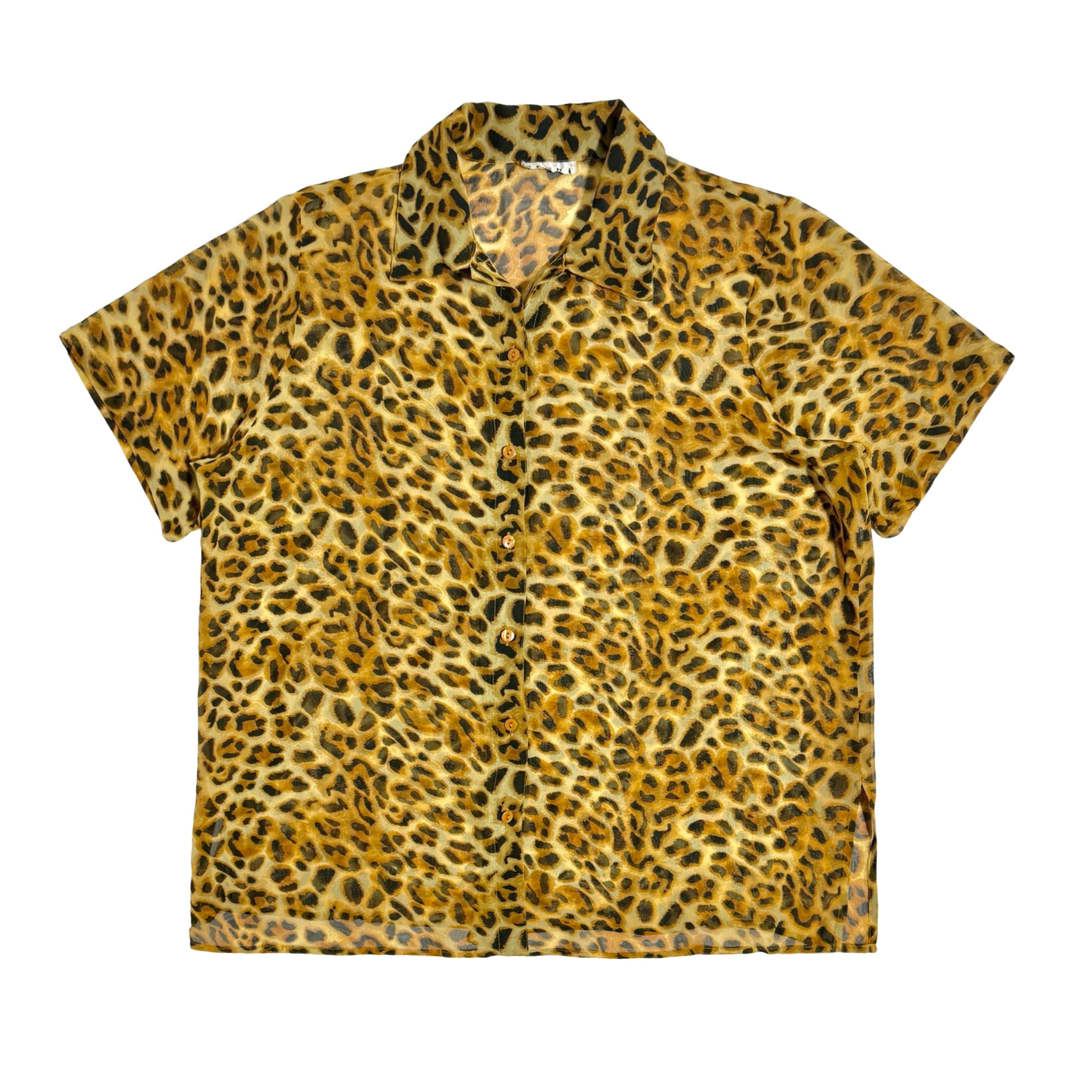 1990'S LEOPARD PRINT MADE IN USA CROPPED S/S B.D. SHIRT X