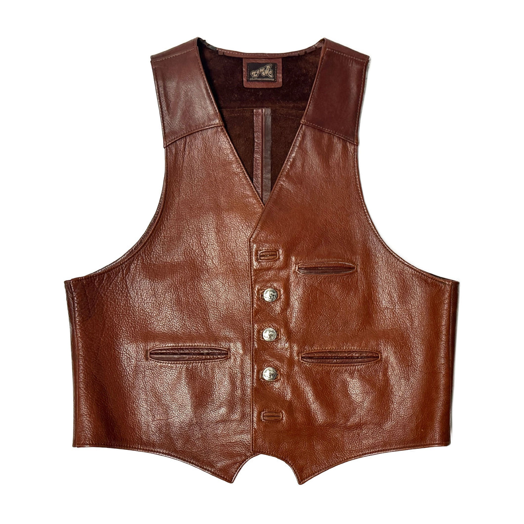 1970’S LEW N’ ME MADE IN USA BUFFALO NICKEL LEATHER WESTERN VEST LARGE