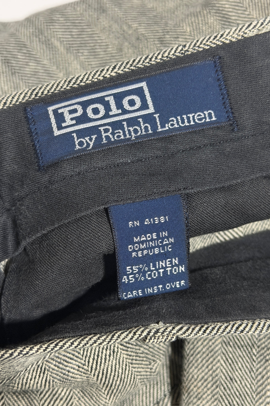 1990’S POLO RALPH LAUREN HERRINGBONE LINEN BLEND PLEATED 8” SHORTS 36